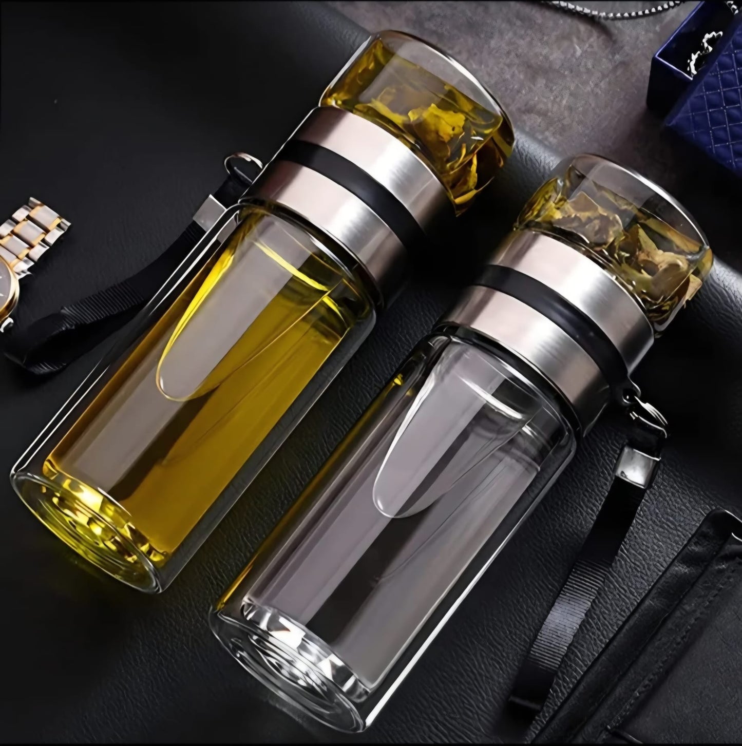 Thermos en verre double paroi avec infuseur intégré – Bouteille à thé 220 ml / 280 ml