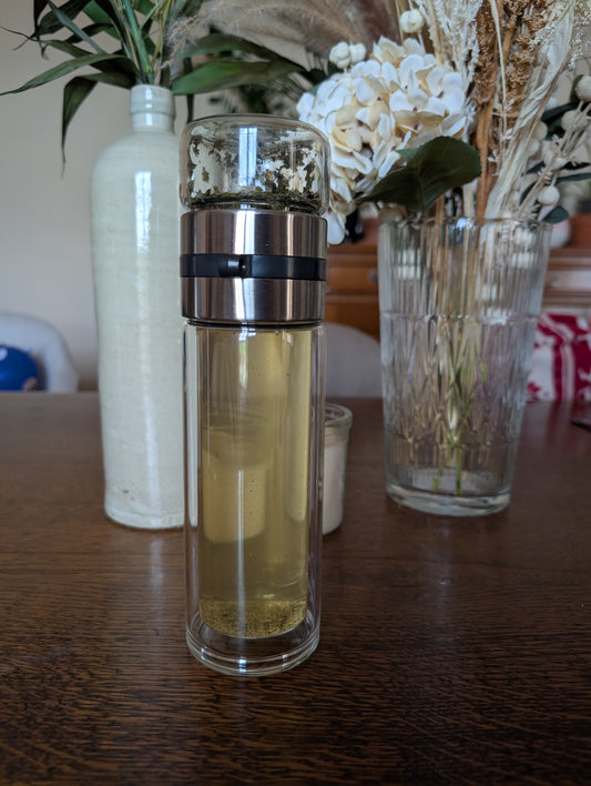 Thermos en verre double paroi avec infuseur intégré – Bouteille à thé 220 ml / 280 ml
